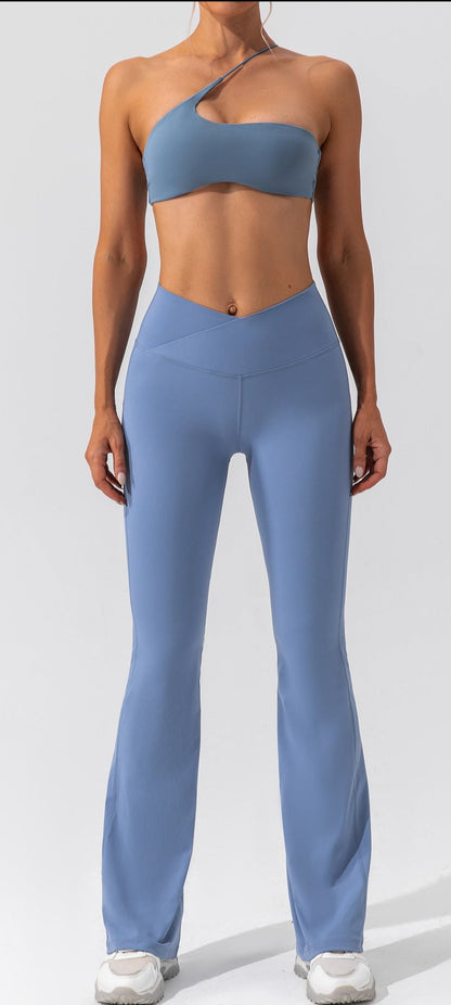 V-Waist Wide-Leg Yoga Pants "BLUE"