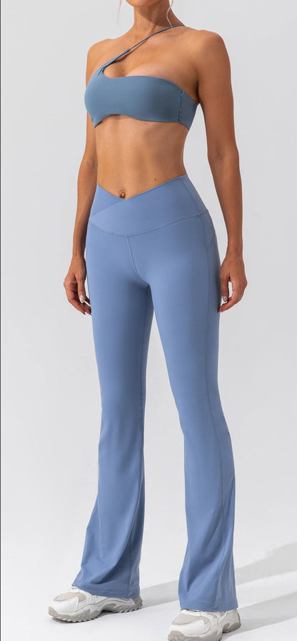 V-Waist Wide-Leg Yoga Pants "BLUE"